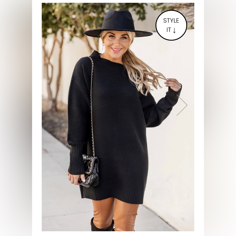Pink Lily Black Mockneck Sweater Tunic